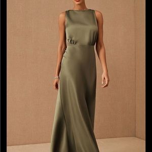 BHLDN Beckett Satin Maxi Dress Green | 12